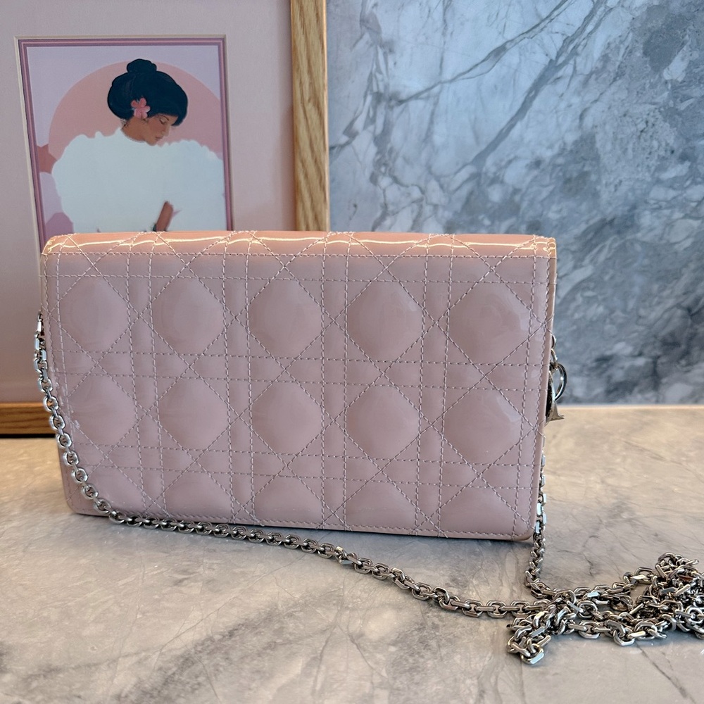 Lady Dior Pink Patent Leather Clutch Purse